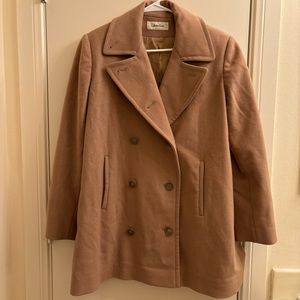 Calvin Klein Saks Fifth Avenue Vintage Double Breasted Wool Pea Coat Tan Sz 2